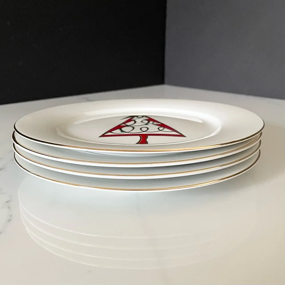 SET of 4 Red Christmas Tree Salad or Dessert Plates by Pier 1